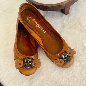 Pedro Garcia Caramel Distressed Ballet Flats with Swarovski Crystals